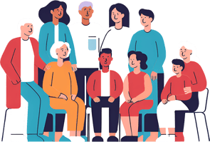 family caregivers, guys and women, supporting each other